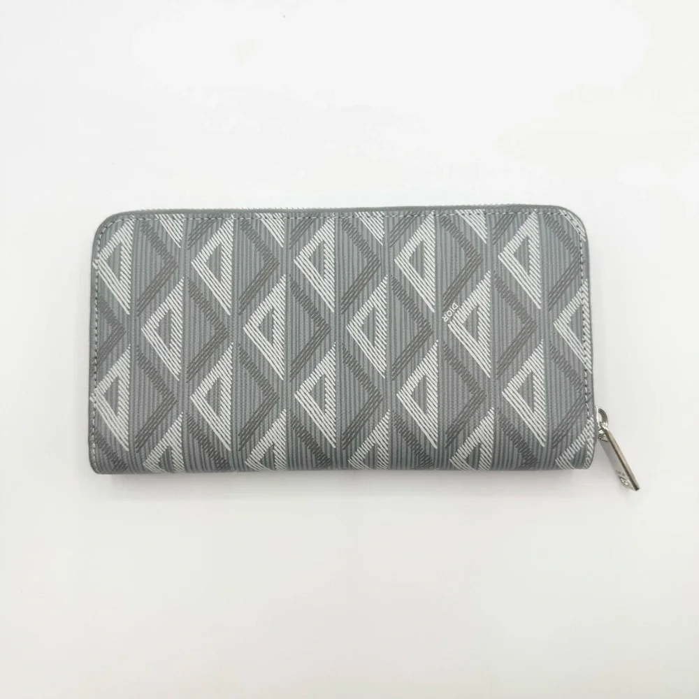 NEW Christian Dior CD Logo Diamond Grey Coated Canvas Long Zipped Wallet